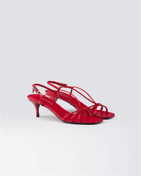 prada f0011|Red Heeled Leather Sandals .